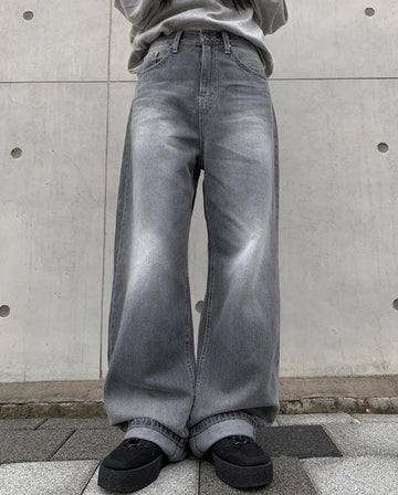 It Gray Washed Denim Wide Pants
